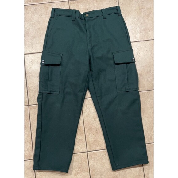 Vintage Big Bill Pants Mens 36x33 Wool Nylon Forest Green Cargo Trouser Camping - Picture 1 of 8